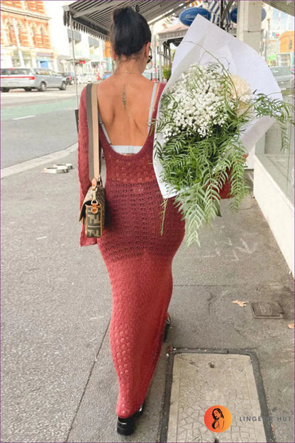 Experience Seaside Romance With Our Seductive Backless Knitted Maxi Dress. Elevate Your Elegance And Embrace