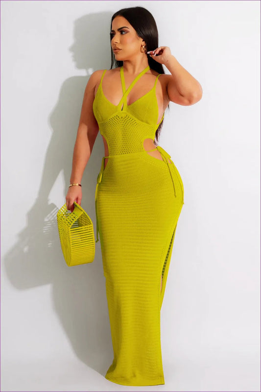 Elevate Your Beach Style With Our Seductive Halter Backless Maxi Knitted Beach Dress. Sensuality And Elegance
