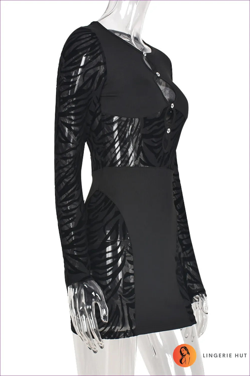 Command Attention In The Seductive Lace Cutout Dress. Embrace Allure Of Long Sleeve Glamour! Styling Tip Turn