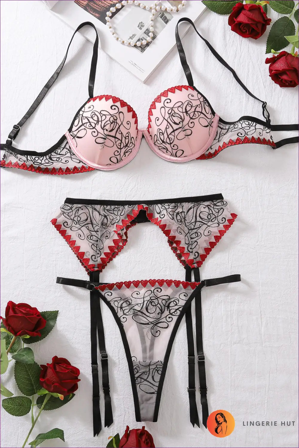 Seductive Lace Embroidered Lingerie Set - Ignite Passion for Bra Set, Date Night, Glamour, Honeymoon,