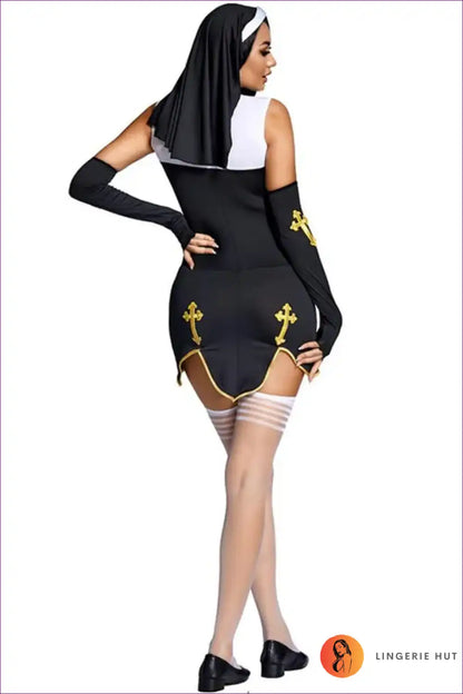 Seductive Nun Cosplay Costume for Halloween Bodysuit, Clubwear, Costume, Evening Wear,