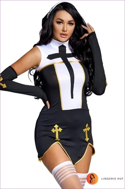 Seductive Nun Cosplay Costume for Halloween Bodysuit, Clubwear, Costume, Evening Wear,