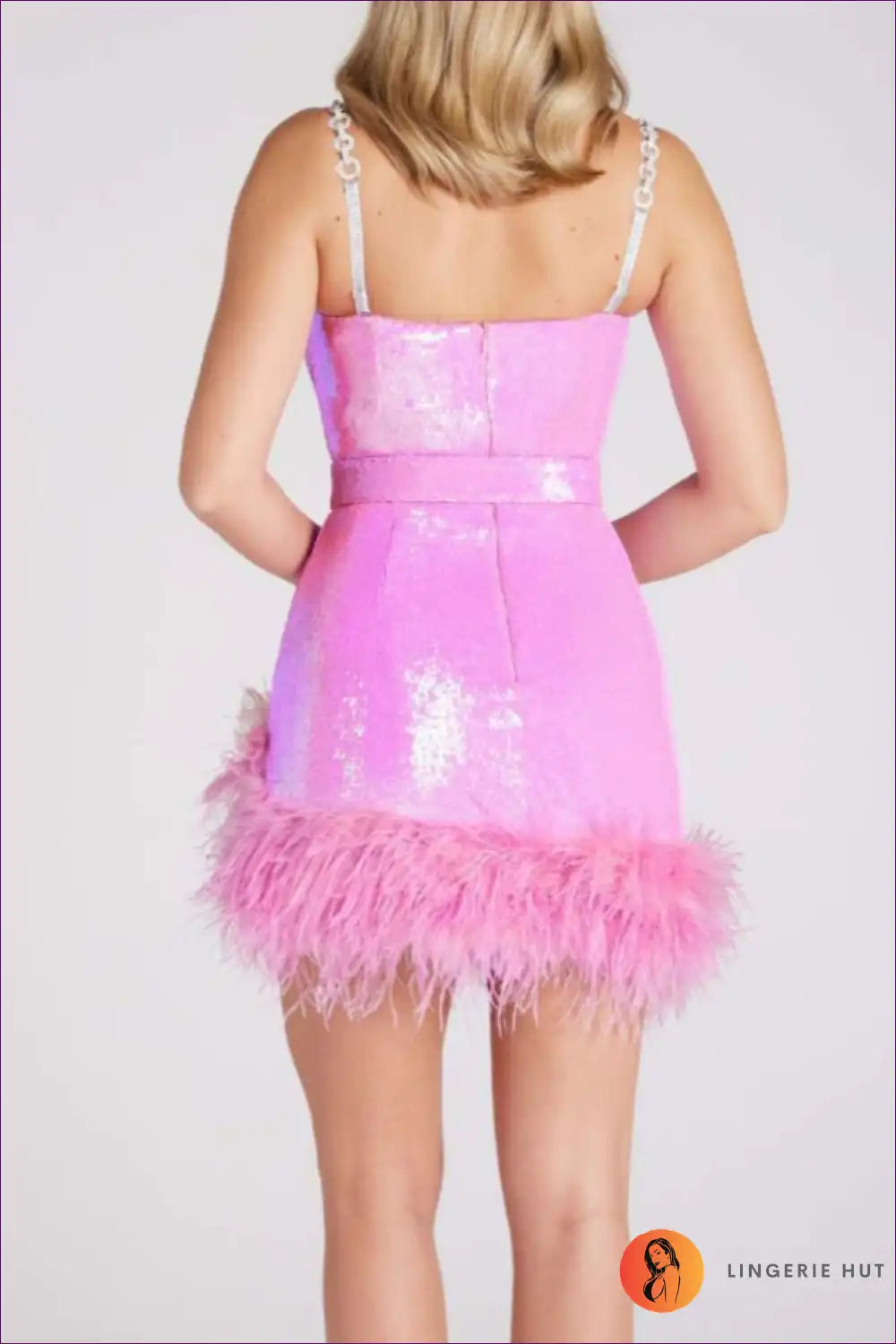 Unleash Your Inner Diva With Lingerie Hut’s Sensational Sequin Sheath Feather Pleated Dress. Limited Stock.