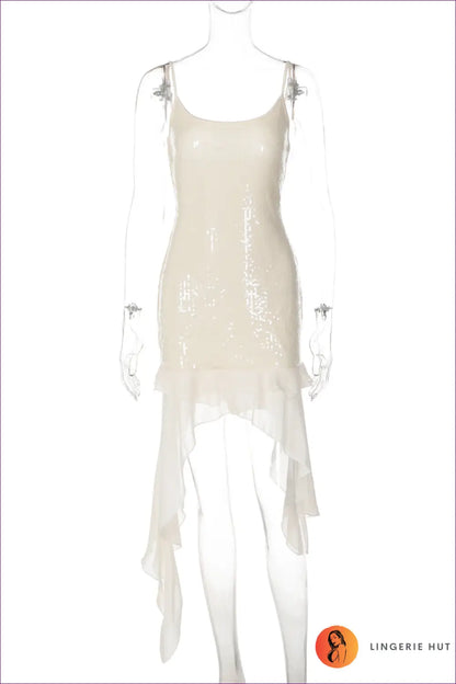 Sequin Asymmetric Fitted Dress - Ruffle Hem - s / Apricot - Bodycon • Clubwear • Elegant • just in - Lagerfeld
