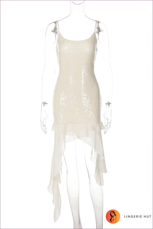 Sequin Asymmetric Fitted Dress - Ruffle Hem - s / Apricot - Bodycon • Clubwear • Elegant • just in - Lagerfeld
