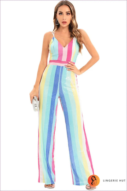 Sequin Backless Jumpsuit - Summer Evening Glamour - s / Multi - Jumpsuits & Rompers - Lingerie Hut - Backless • Cutout