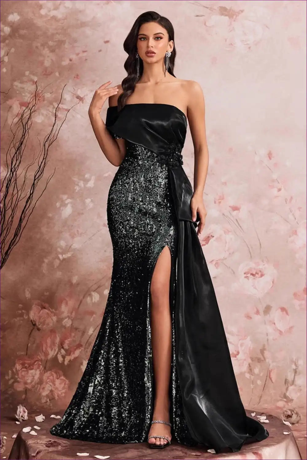 Sequin Bandeau Maxi Dress with Side Slit - Formal Party Chic for Backless, Bodycon, Formal Wear, just In,