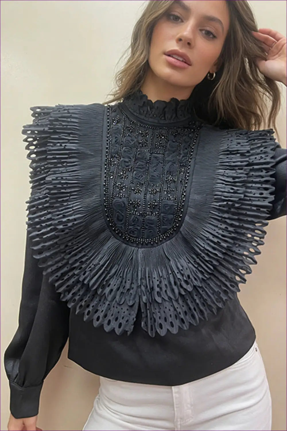 Sequin Blouse with Cutout Detail - Understated Glamour - m / Black - Top - Lingerie Hut - Autumn • Evening Wear • Formal