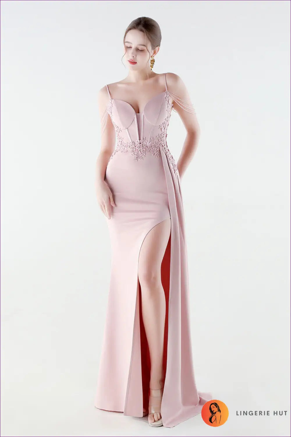 Sequin Bodycon Mermaid Maxi Dress - Feather Strap Detail - s / Pink - Cutout • Elegant • just in - Yenyu