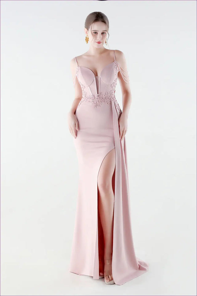 Sequin Bodycon Mermaid Maxi Dress - Feather Strap Detail