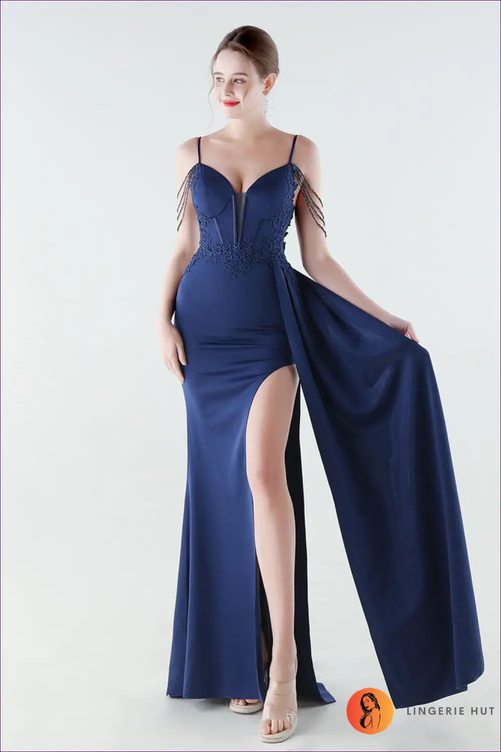 Sequin Bodycon Mermaid Maxi Dress - Feather Strap Detail - s / Purplish Blue - Cutout • Elegant • just in - Yenyu