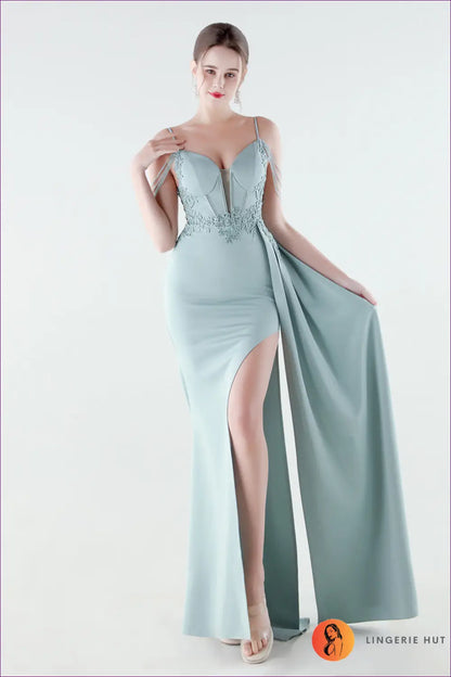 Sequin Bodycon Mermaid Maxi Dress - Feather Strap Detail - s / Lake Green - Cutout • Elegant • just in - Yenyu