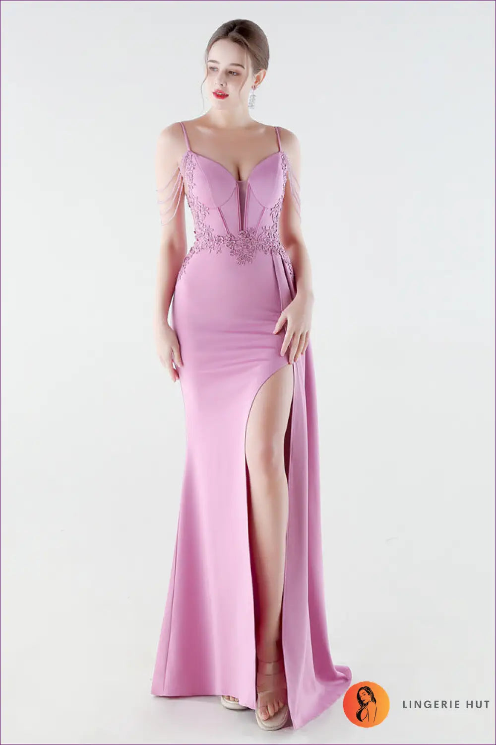 Sequin Bodycon Mermaid Maxi Dress - Feather Strap Detail - s / Lavender - Cutout • Elegant • just in - Yenyu