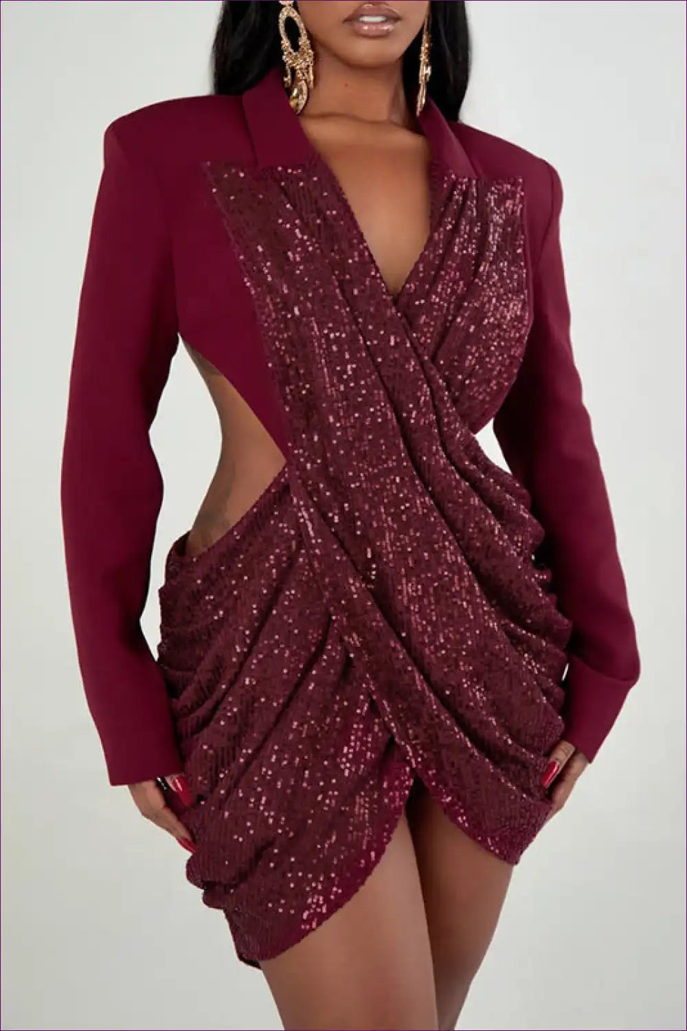 Sequin Bodycon Mini Dress with Cutout Back - Modern Glam for Bodycon, Clubwear, Cutout, Date Night, Glamour