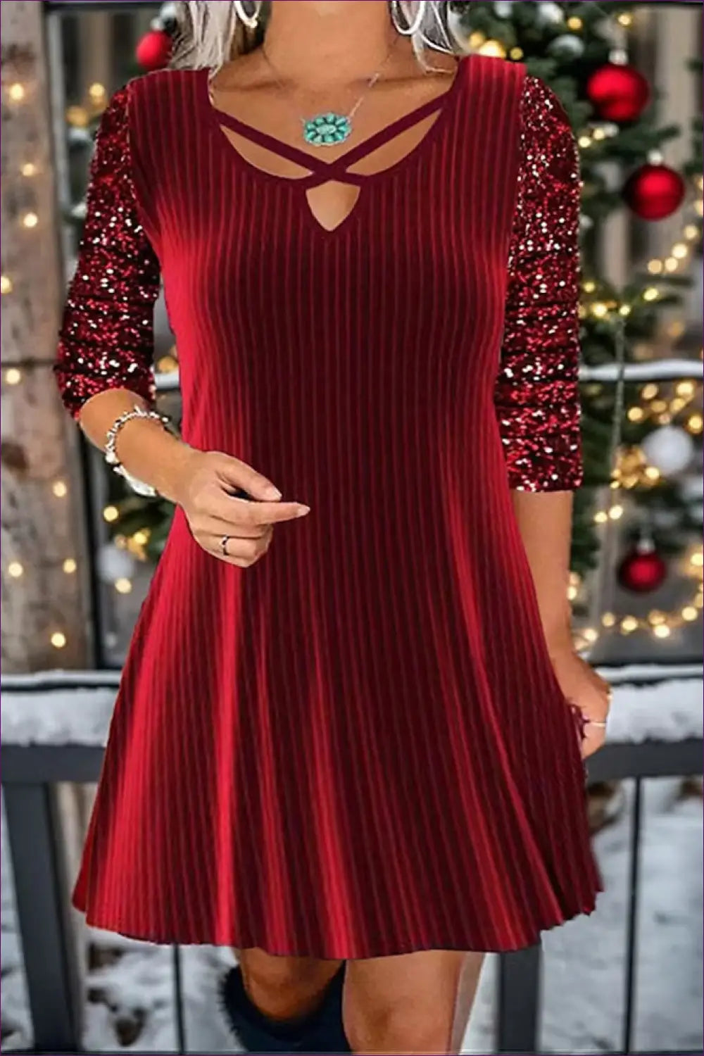 Sequin Bodycon Mini Dress - Effortless Sparkle Style - s / Red - Dresses - Lingerie Hut - Autumn • Casual • Cutout