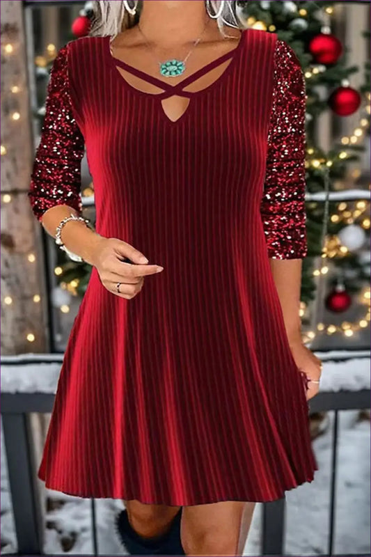 Sequin Bodycon Mini Dress - Effortless Sparkle Style - s / Red - Dresses - Lingerie Hut - Autumn • Casual • Cutout