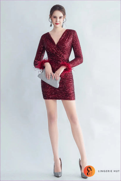 Sequin Bodycon Mini Dress - Evening Glamour Party Ready - s / Red - Dresses - Autumn • Evening Wear • Lingerie Hut