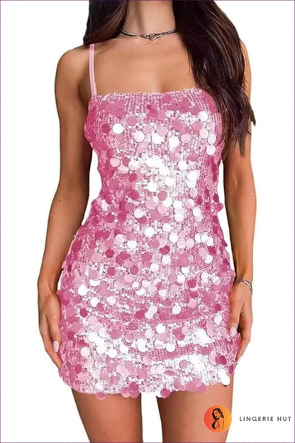 Sequin Bodycon Mini Dress - Ready for the Night out - s / Pink - Dresses - Lingerie Hut - All Season • Backless