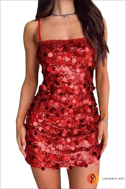 Sequin Bodycon Mini Dress - Ready for the Night out - s / Red - Dresses - Lingerie Hut - All Season • Backless