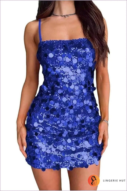 Sequin Bodycon Mini Dress - Ready for the Night out - s / Blue - Dresses - Lingerie Hut - All Season • Backless