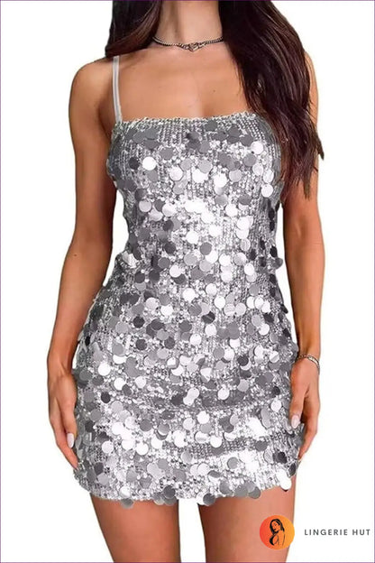 Sequin Bodycon Mini Dress - Ready for the Night out - s / Silver - Dresses - Lingerie Hut - All Season • Backless
