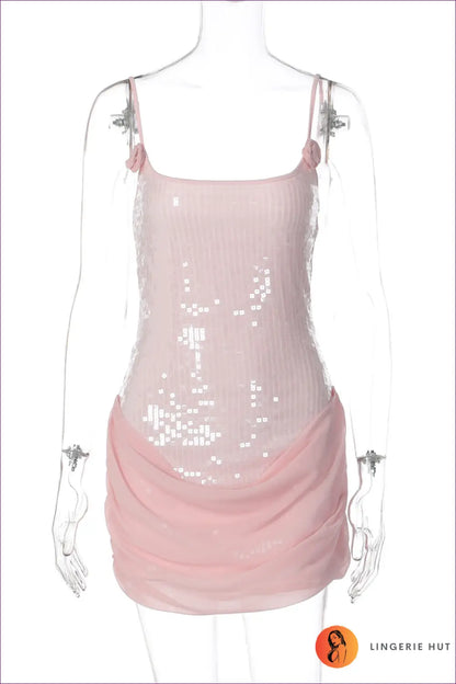 Sequin Bodycon Mini Dress with Ruched Skirt - Party-ready Glamour - s / Pink - Dresses - Lingerie Hut - Clubwear