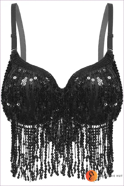 Sequin Bra Top with Beaded Detail - Festival Energy for Boho, Clubwear, Crop, Evening Wear, Glamour