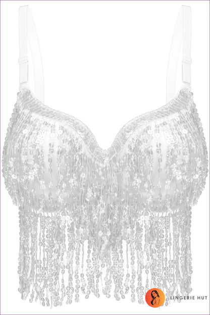 Sequin Bra Top with Beaded Detail - Festival Energy for Boho, Clubwear, Crop, Evening Wear, Glamour