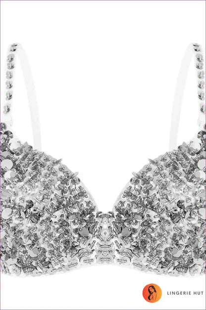 Sequin Bra Top with Beaded Detail - Festival Energy for Boho, Clubwear, Crop, Evening Wear, Glamour