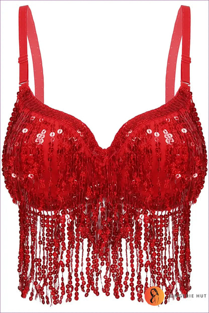 Sequin Bra Top with Beaded Detail - Festival Energy for Boho, Clubwear, Crop, Evening Wear, Glamour