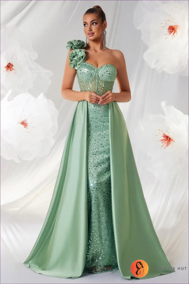 Sequin Corset Maxi Dress - Satin Overskirt