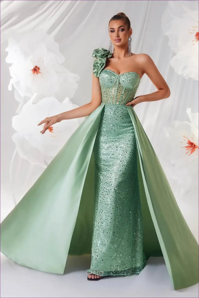 Sequin Corset Maxi Dress - Satin Overskirt