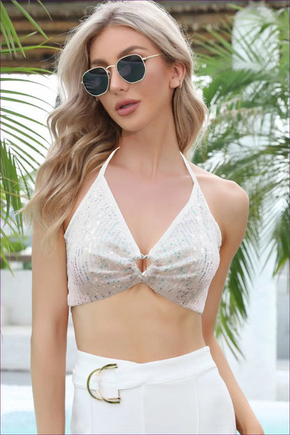 Sequin Crop Top with Halter Neckline - Party Ready Shine - Casual • Clothing • Glamour • Night out - Lingerie Hut