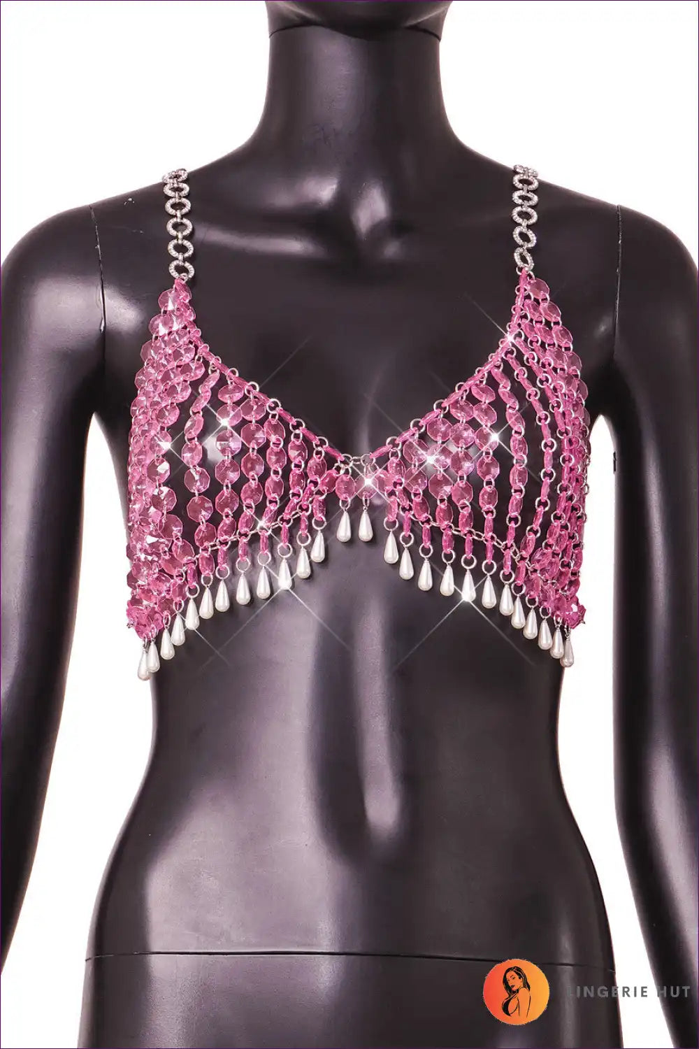 Unleash Your Inner Diva With Our Sequin Cropped Vest. Adorned Crystal Tassels And Chain Details, This Halter