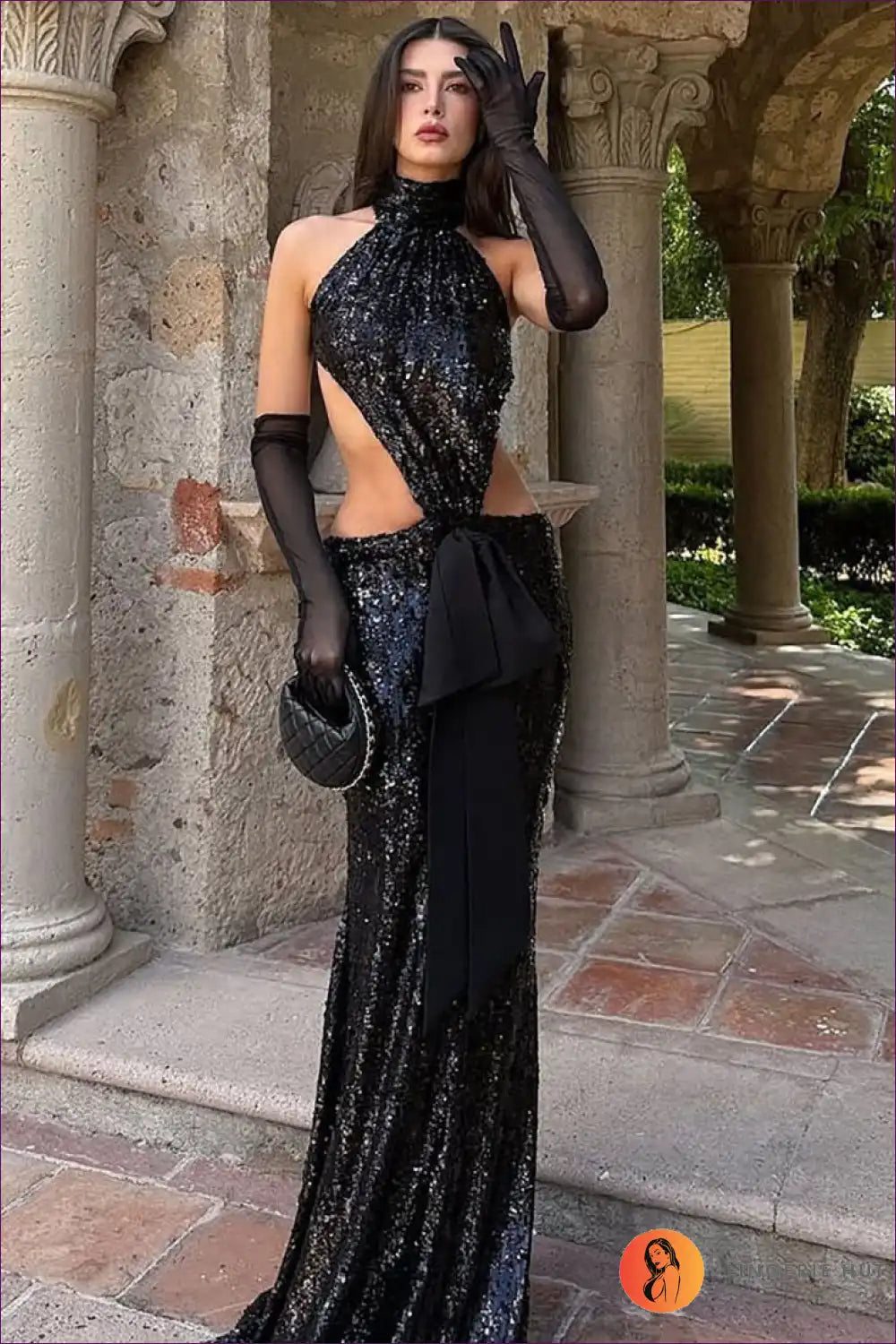 Sequin Cutout Halter Maxi Dress - Luxe Evening Celebrations for Backless, Cutout, Dress, Dresses, Evening Wear