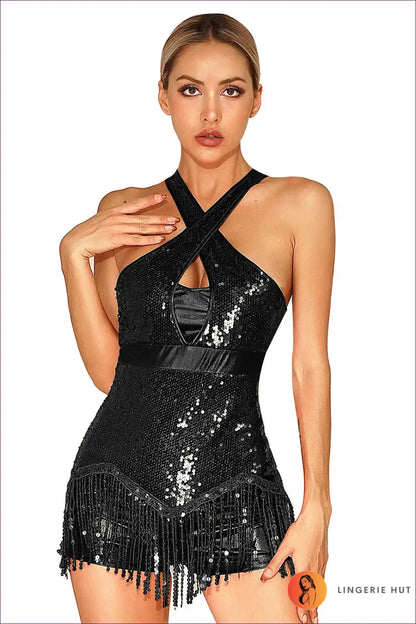 Sequin Fringe Dance Bodysuit - the one They’ll Ask About - Black / s - Lingerie Hut - Activewear • Backless • Clubwear