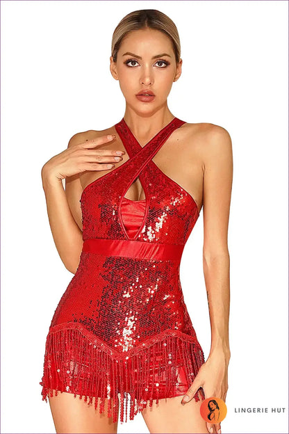 Sequin Fringe Dance Bodysuit - the one They’ll Ask About - Lingerie Hut - Activewear • Backless • Clubwear • Cutout