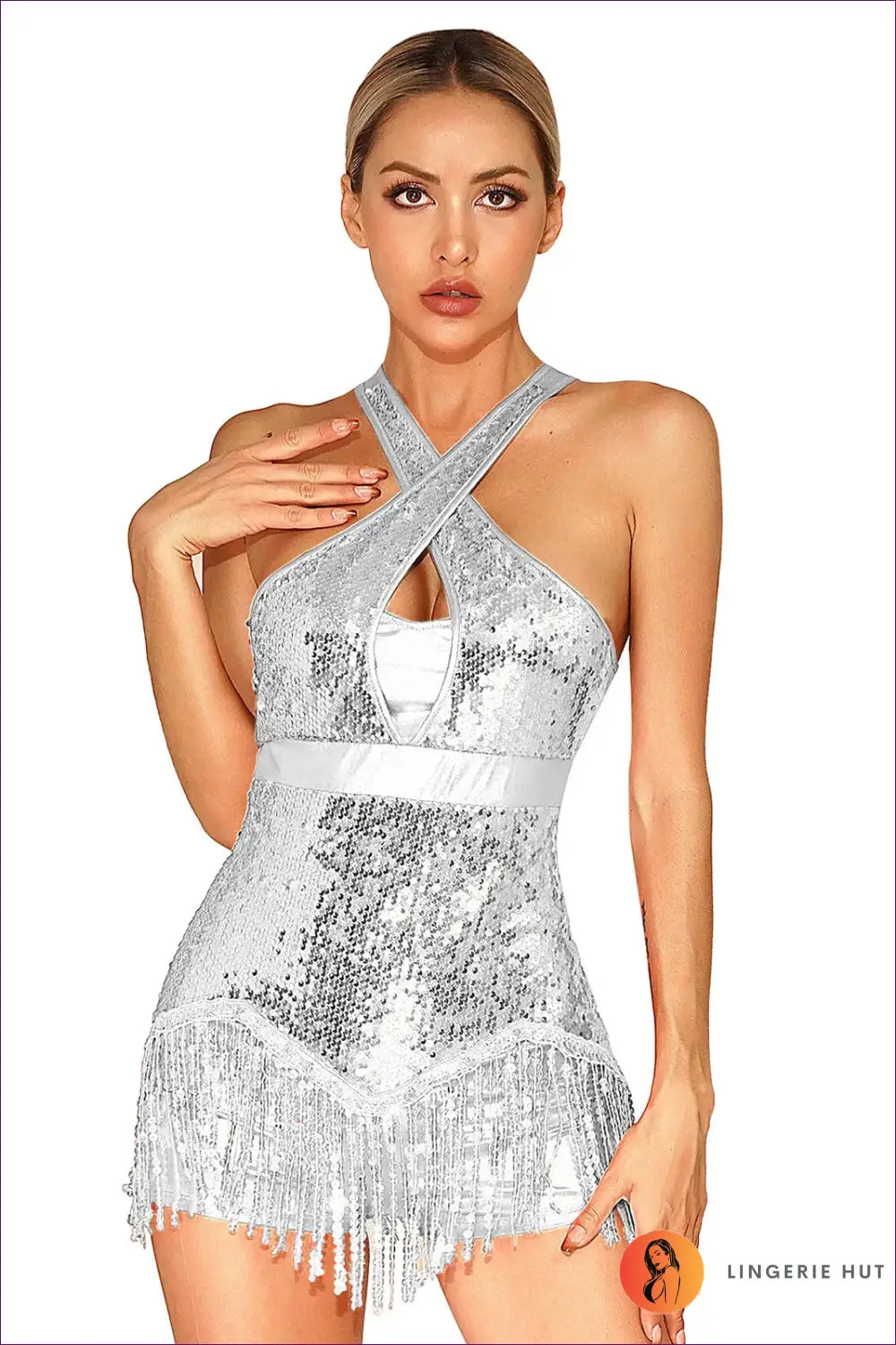 Sequin Fringe Dance Bodysuit - the one They’ll Ask About - Silver / s - Lingerie Hut - Activewear • Backless • Clubwear