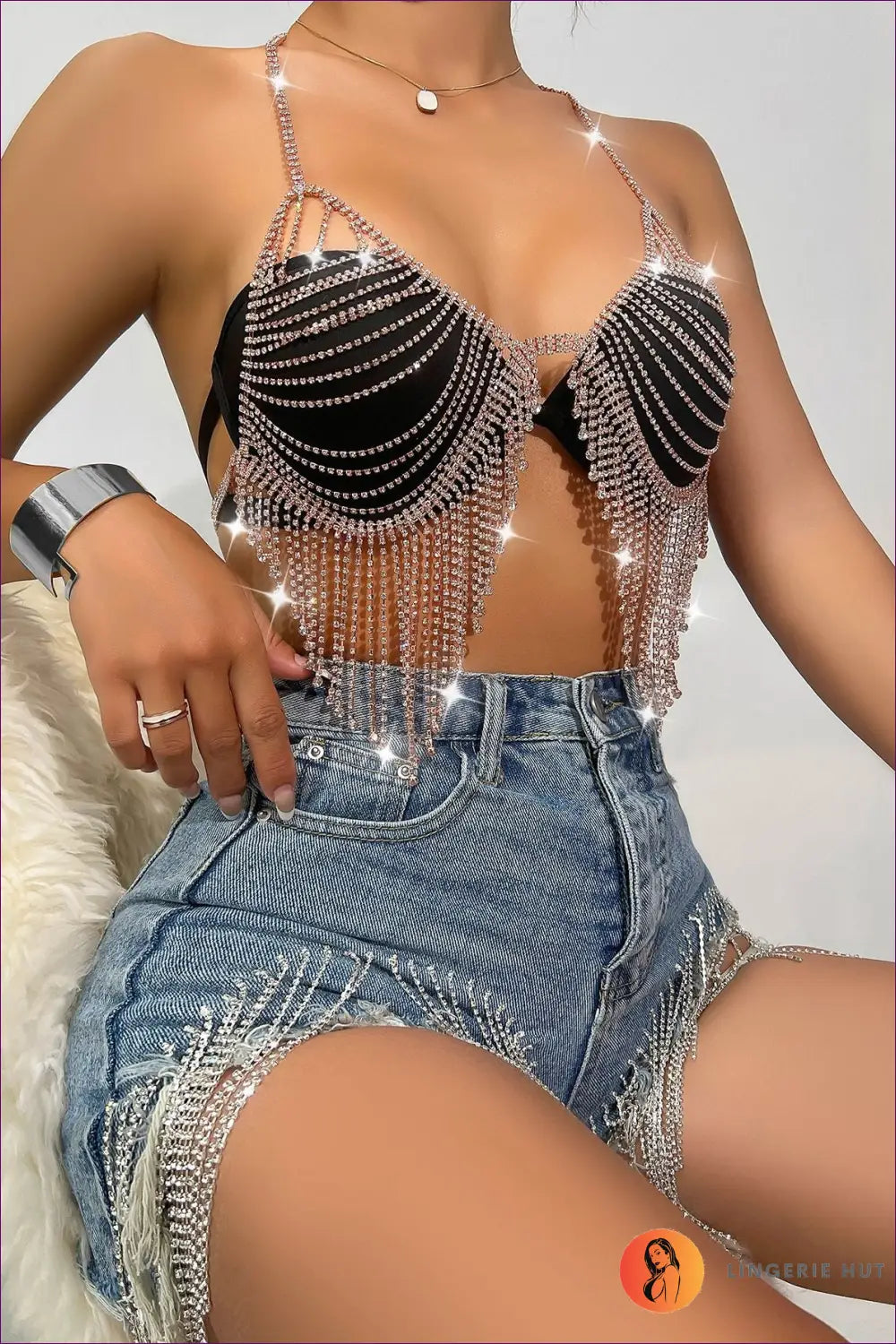 Rhinestone Embellished Bra - After Dark Glamour - Clothing • Clubwear • Cutout • Lingerie Hut