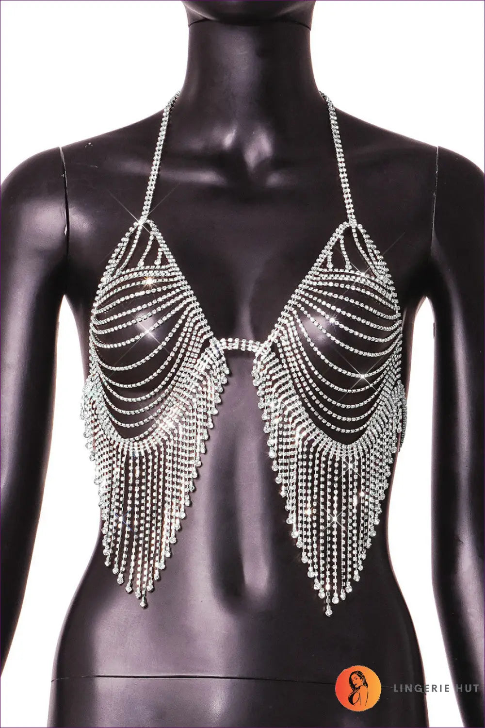 Rhinestone Embellished Bra - After Dark Glamour - one Size / Silver - Clothing • Clubwear • Cutout • Lingerie Hut