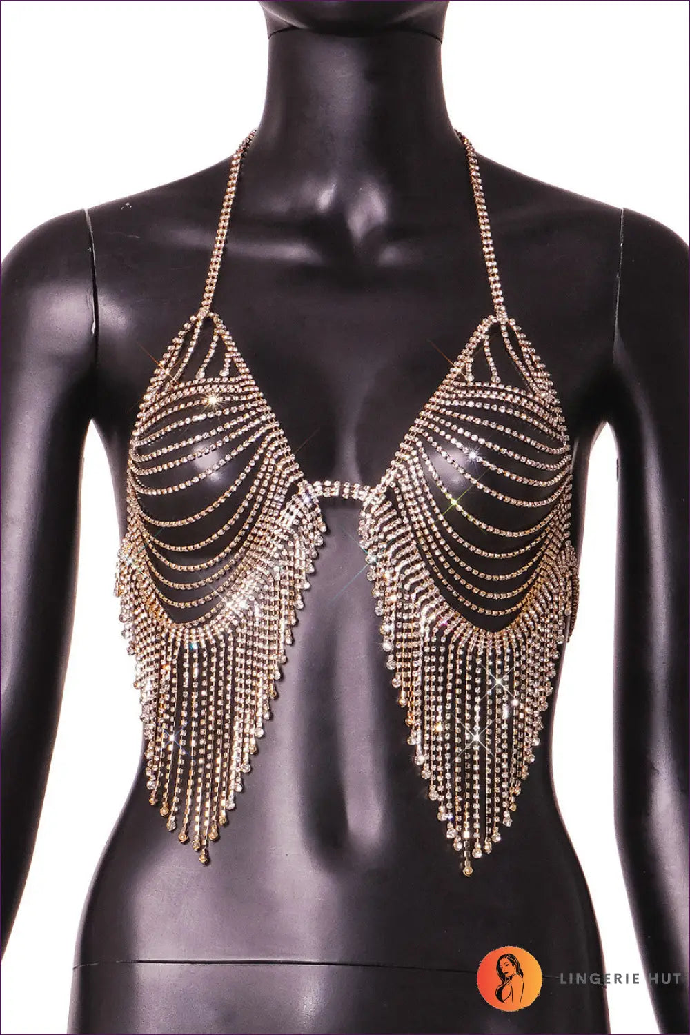 Rhinestone Embellished Bra - After Dark Glamour - one Size / Gold - Clothing • Clubwear • Cutout • Lingerie Hut