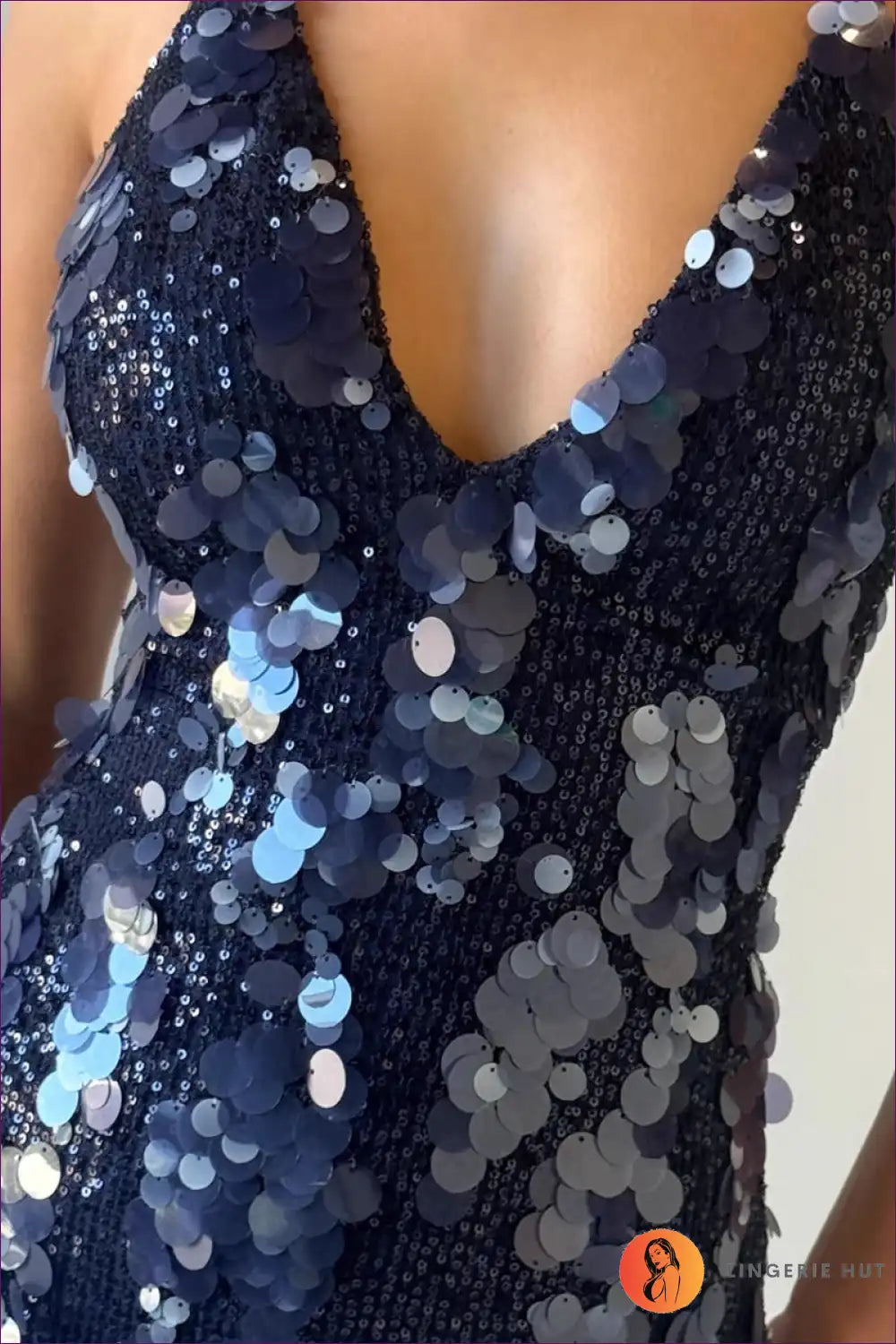 Sequin Halter Mini Dress with Deep v - Nightclub Party Glam for Backless, Bodycon, Clubwear, Halter,