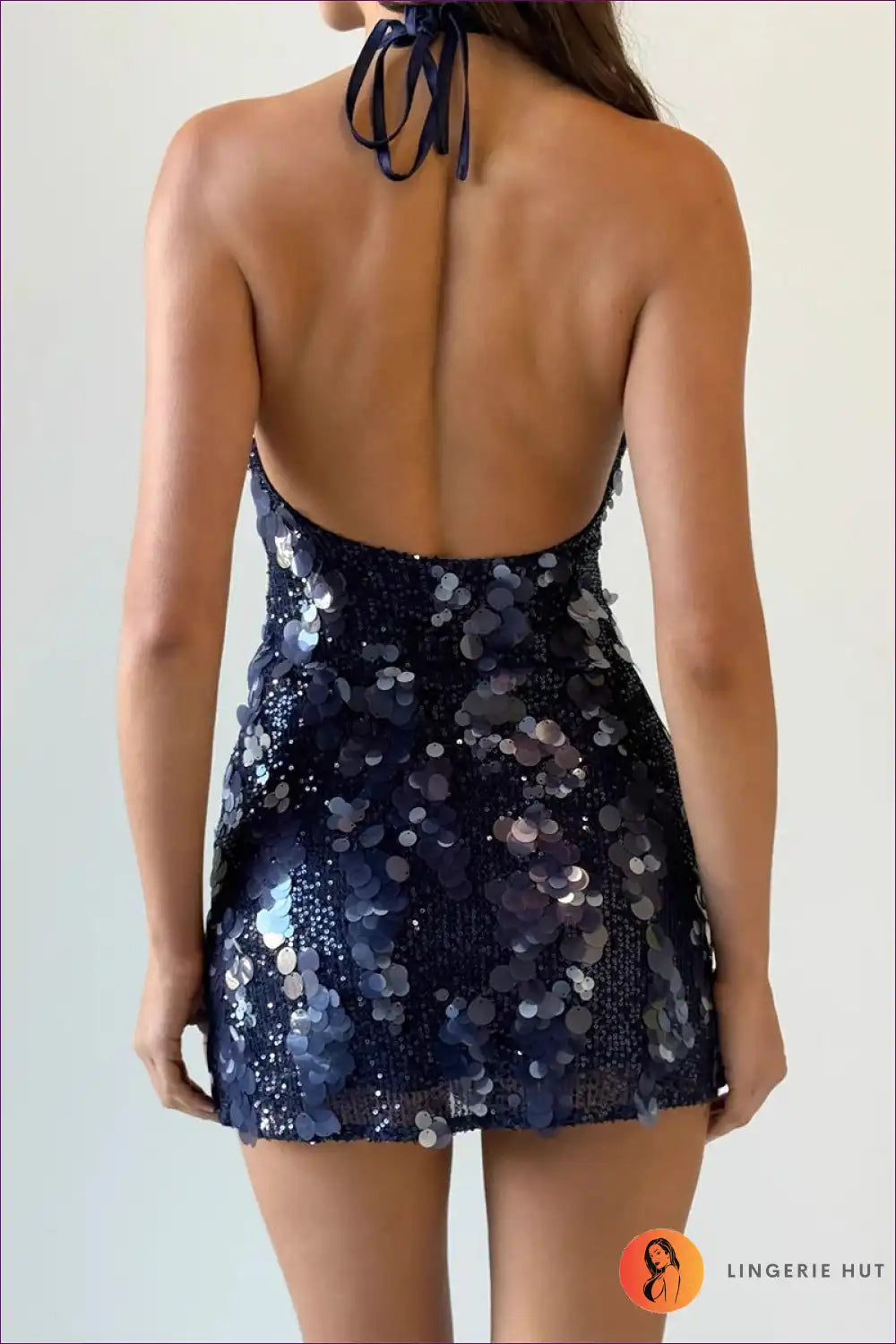 Sequin Halter Mini Dress with Deep v - Nightclub Party Glam for Backless, Bodycon, Clubwear, Halter,