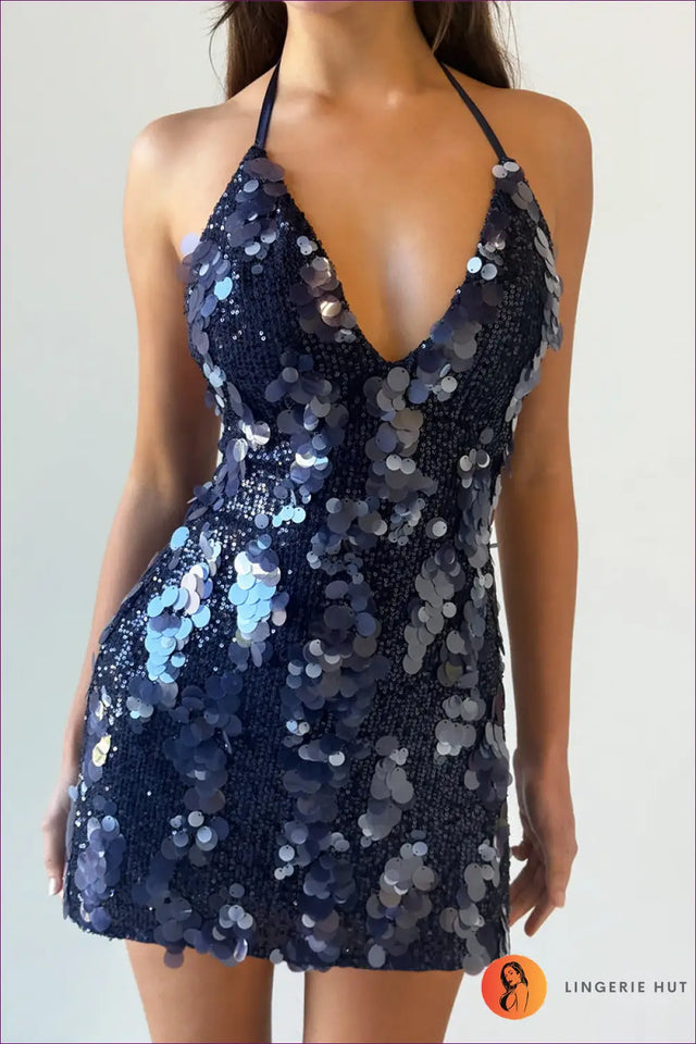 Sequin Halter Mini Dress - Nightclub Party Glamour