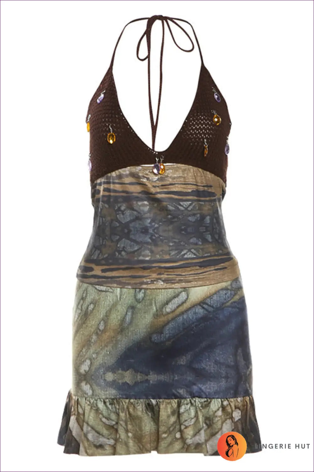 Printed Halter Mini Dress - s / Multi - Dresses - Backless • Boho • Clothing • Glamour - Lingerie Hut