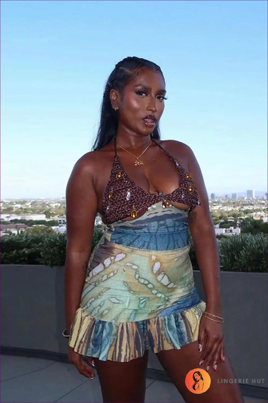 Sequin Halter Mini Dress - Festival Party Ready - Dresses - Lingerie Hut - Backless • Boho • Glamour • Halter