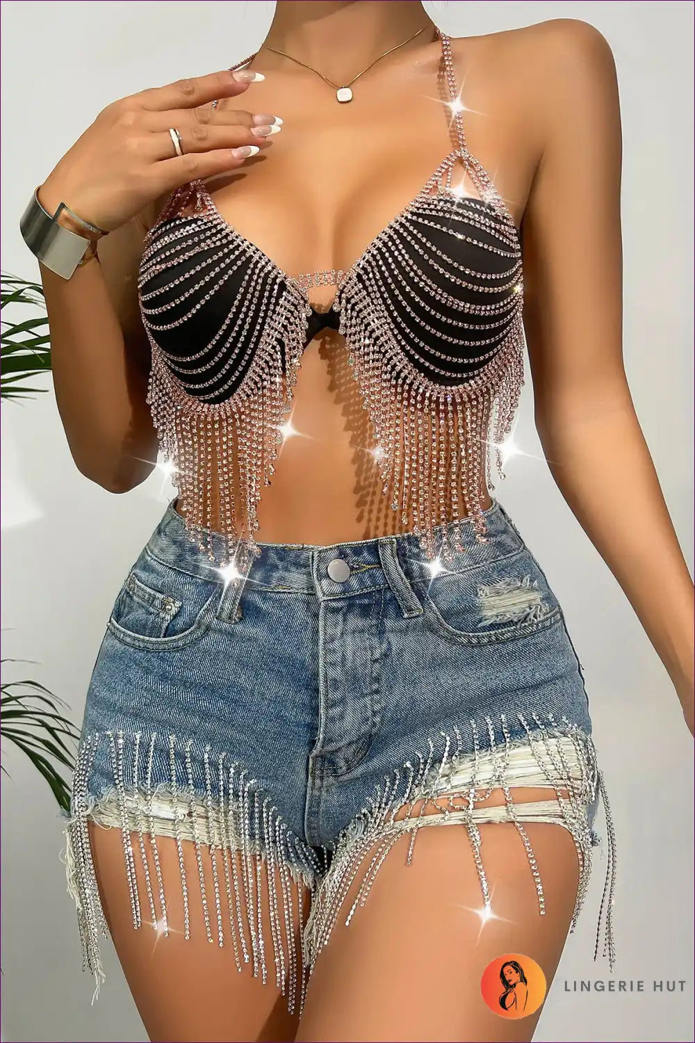 Shimmer & Stun In Our Sequin Halter Tank! Illuminate The Night With a Dazzling Chest Chain, Perfect For