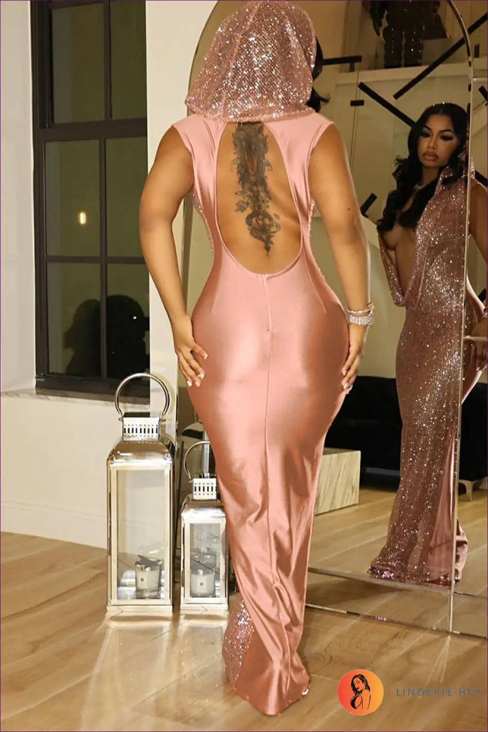 Sequin Hooded Maxi Dress - Worth a Second Look - Dresses - Backless • Clothing • Glamour • Night out - Lingerie Hut