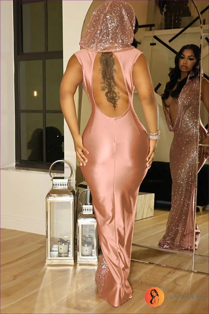Sequin Hooded Maxi Dress - Worth a Second Look - Dresses - Backless • Clothing • Glamour • Night out - Lingerie Hut