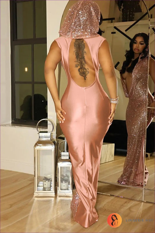 Sequin Hooded Maxi Dress - Worth a Second Look - Dresses - Lingerie Hut - All Season • Backless • Clubwear • Evening
